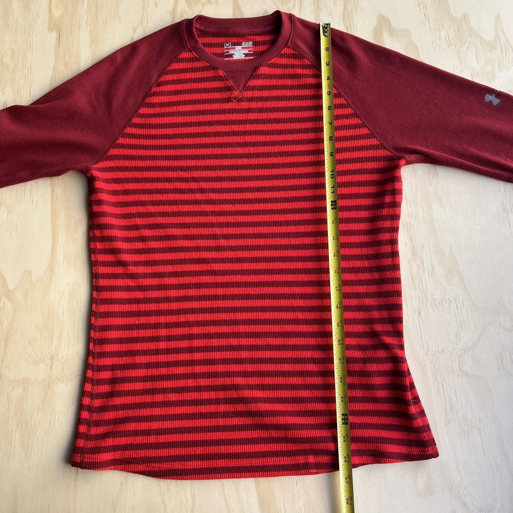 Under Armour Shirt Mens Small Red Striped Waffle Knit Long Sleeve Loose Fit - Picture 5 of 8